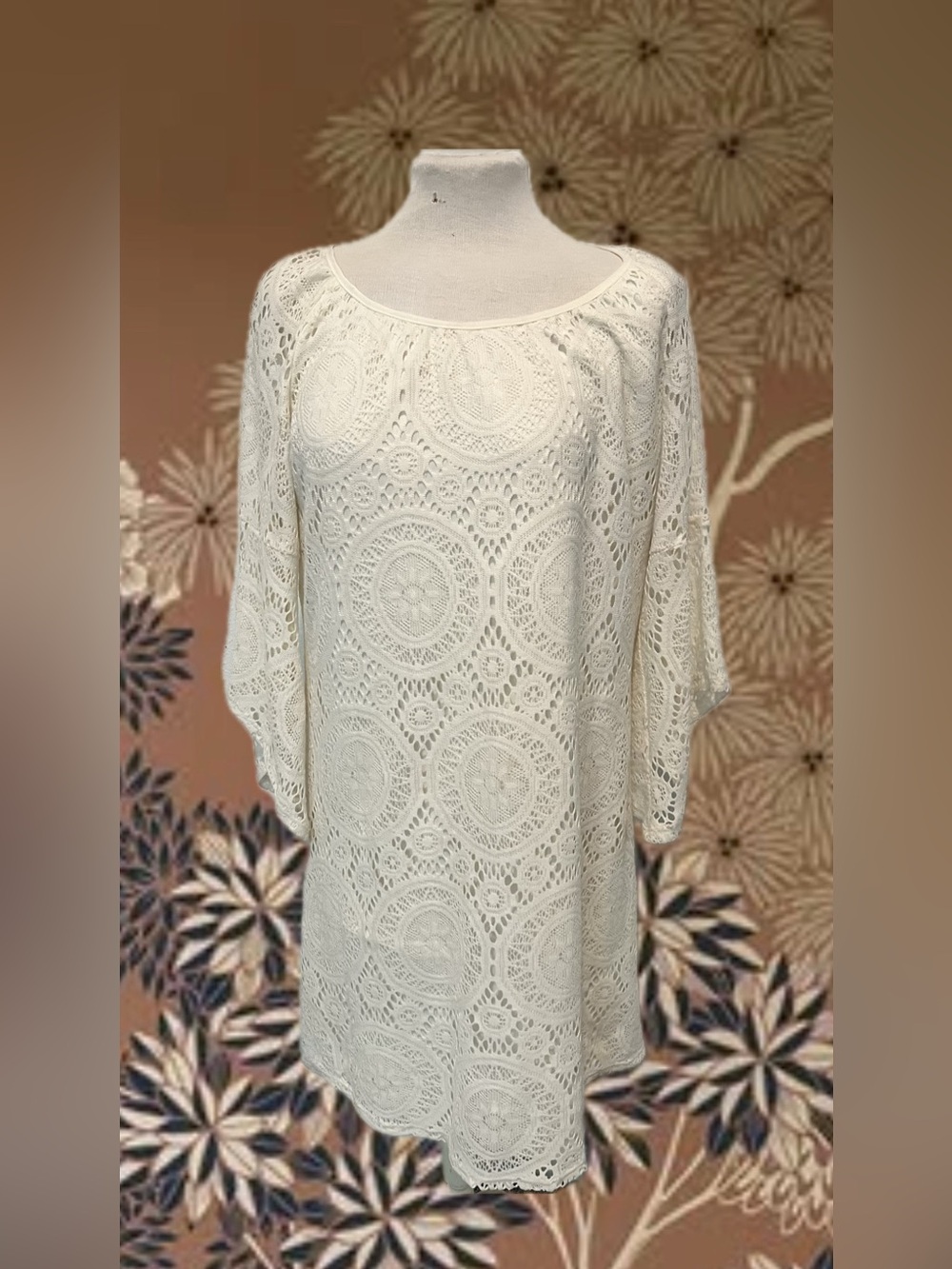 Tacera Ivory Crochet Lace Shift